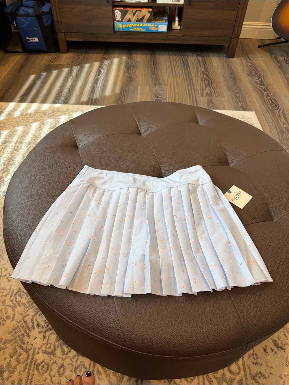 Arizona Jean Company Light Blue Pleated Mini Skirt with Pink Floral Print